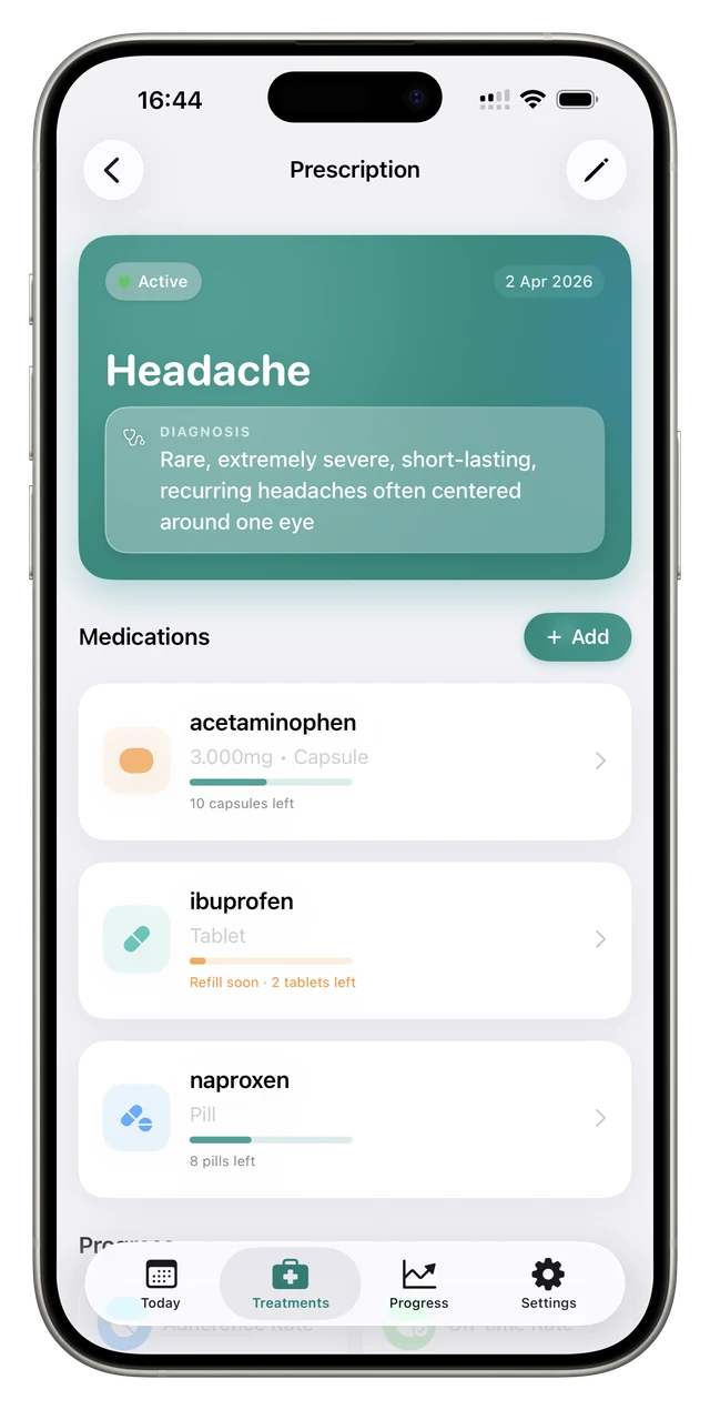 A single prescription in Doz, grouping all its medications into one card
